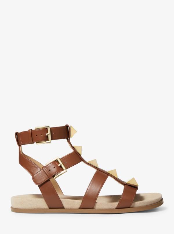 Damske Sandále Michael Kors Wren Studded Leather Hnede - Topanky Michael Kors Outlet | DWKPL-4670
